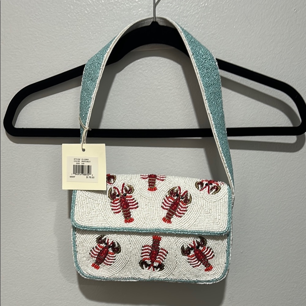NWT Viral Lobster Sequin beaded Shoulder Bag in White, red and Teal.